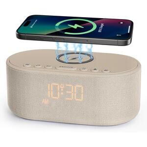 Odokee Alarm Clock with Wireless Phone Charger - All in One Bedside Speaker